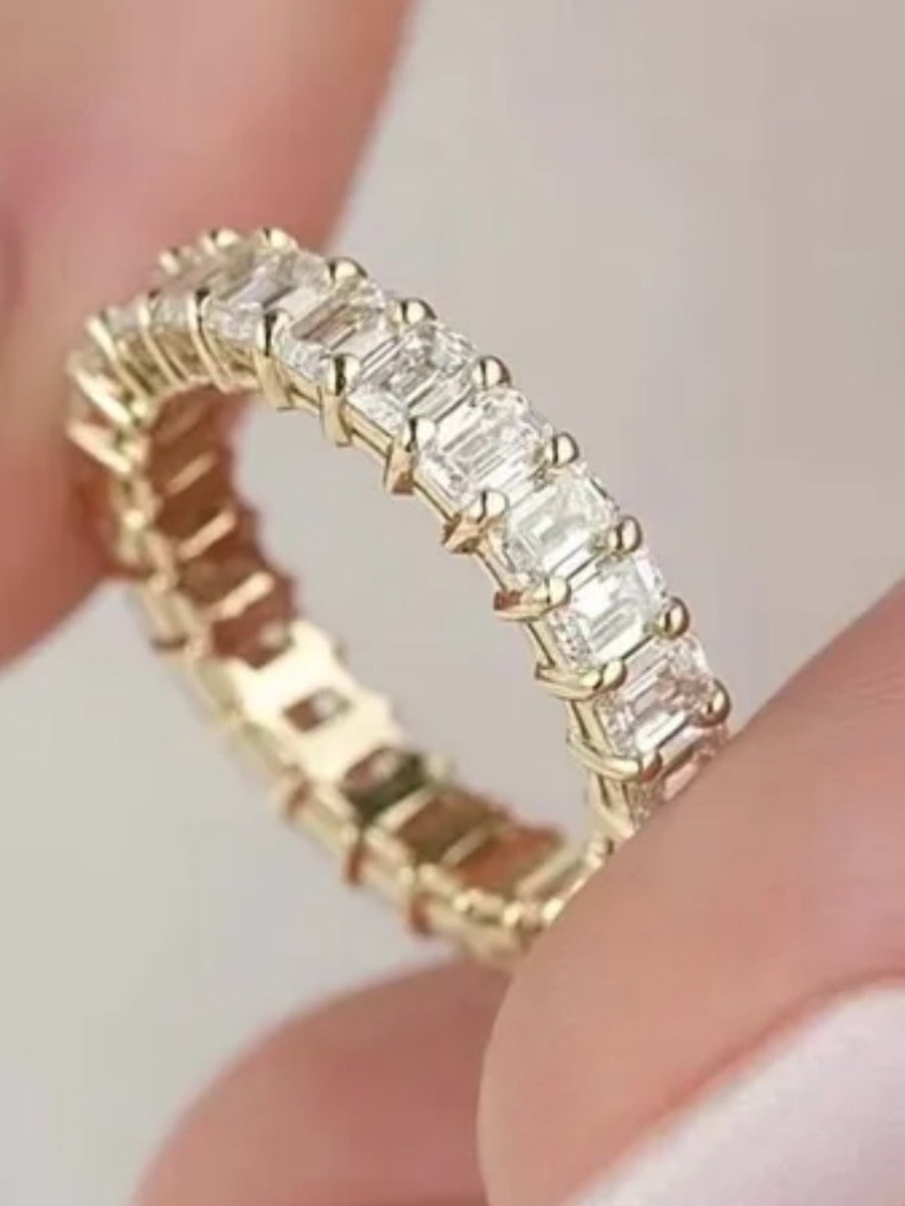 14K Yellow Gold Moissanite Emerald-Cut Eternity Band